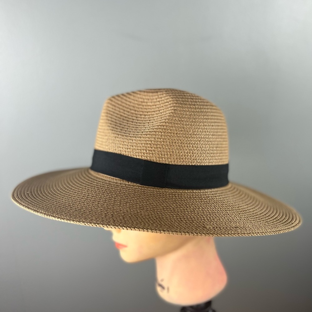 Summer Raffia Fedora Straw Hat with Black Ribbon